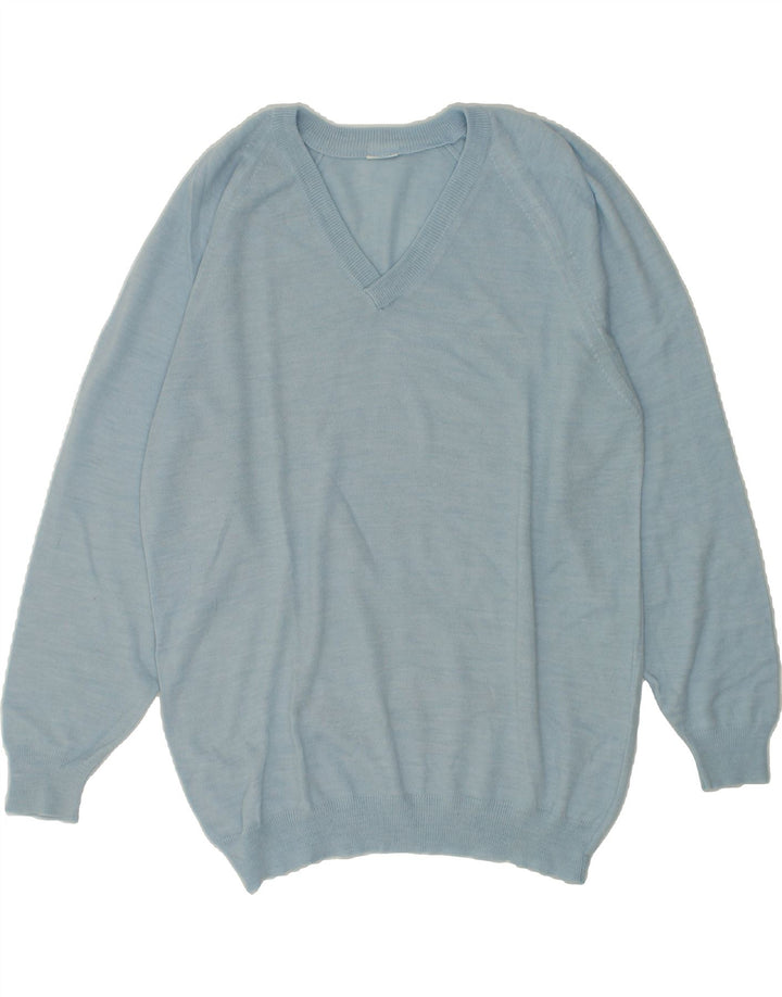 VINTAGE Mens V-Neck Jumper Sweater Large Blue Vintage Vintage and Second-Hand Vintage from Messina Hembry 