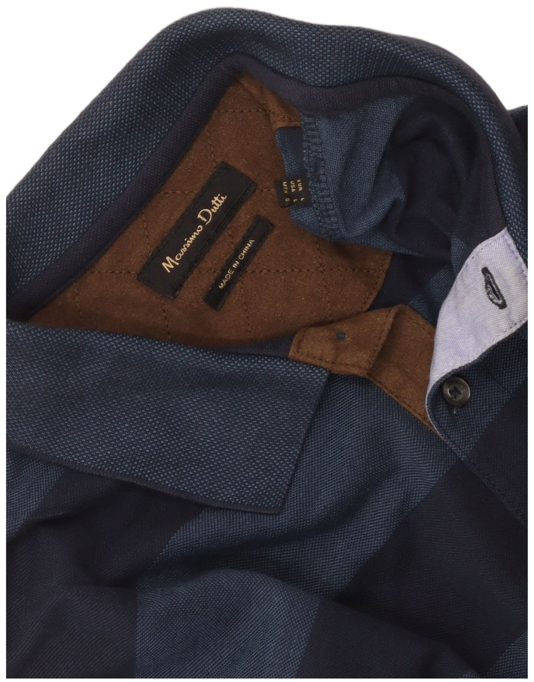 Camisa polo masculina de manga comprida Massimo Dutti grande listrada azul marinho