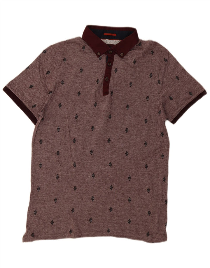 Camisa polo masculina Ted Baker tamanho 3 médio algodão manchado Borgonha