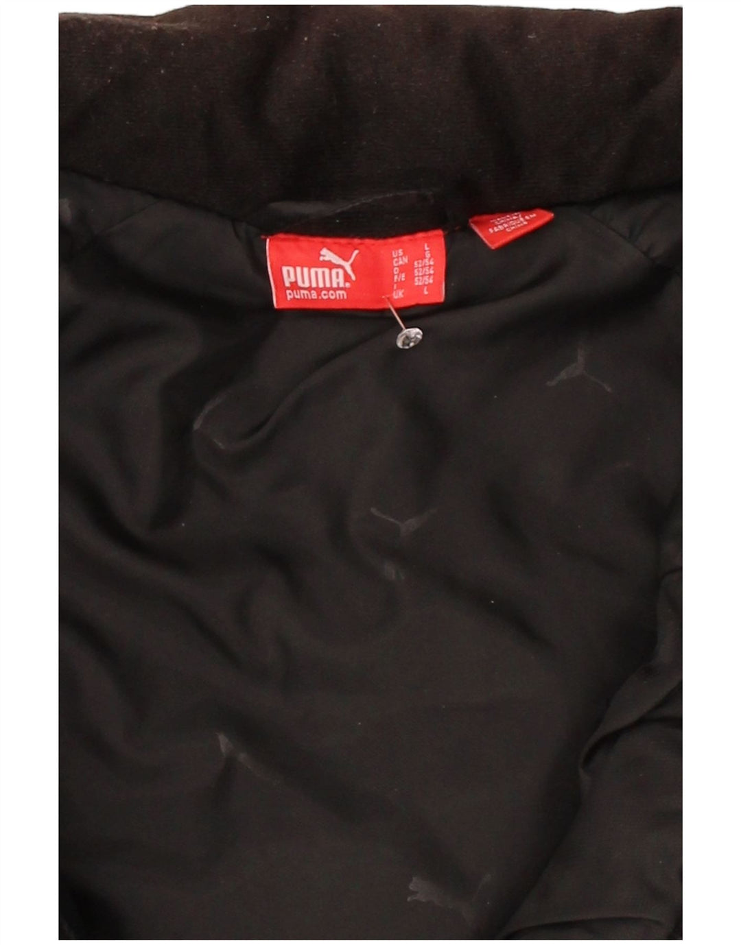 Jaqueta PUMA masculina acolchoada UK 40 grande bloco colorido preto