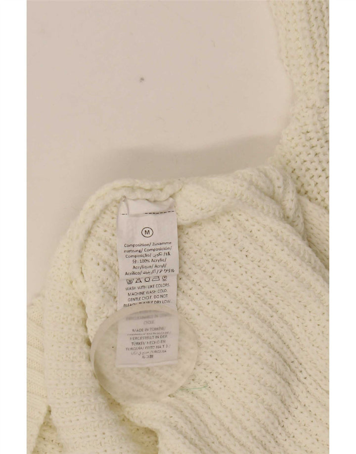 Suéter feminino vintage com gola canoa grande Reino Unido 14 médio branco
