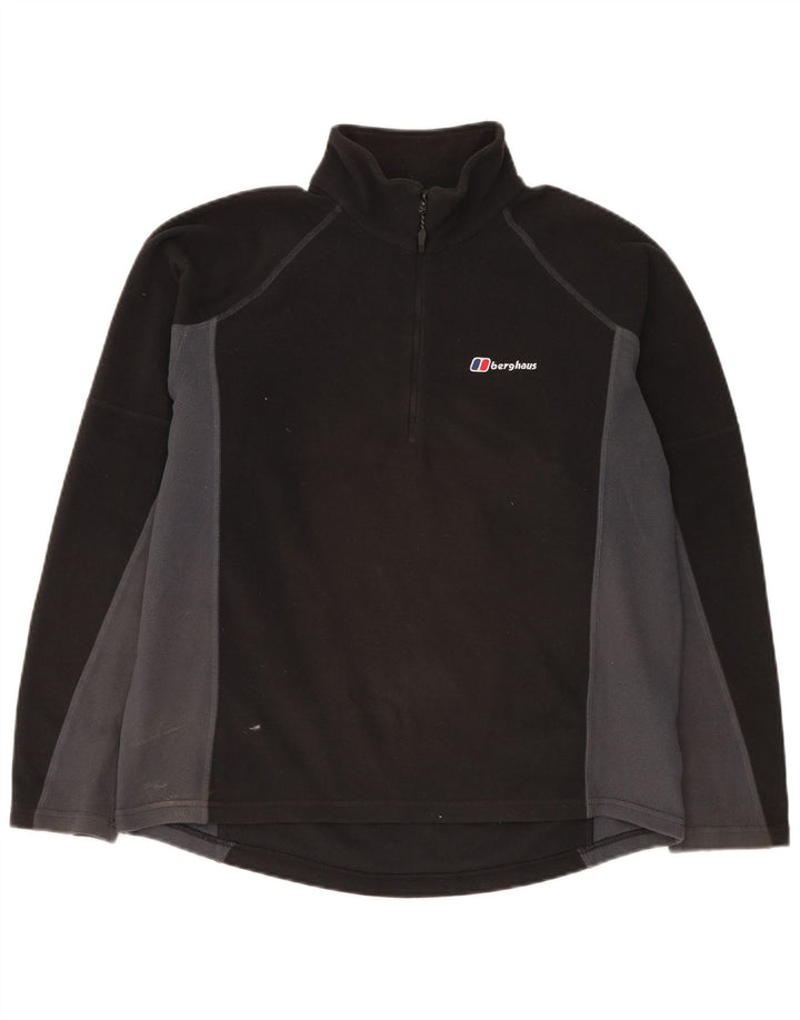 Suéter de lã masculino BERGHAUS com gola e zíper, grande, preto, colorido, poliéster