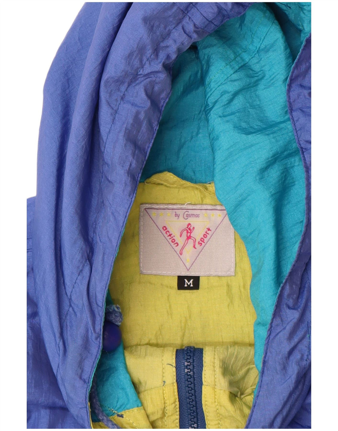 Jaqueta de chuva feminina COSMOS com capuz grande UK 14 bloco colorido azul médio