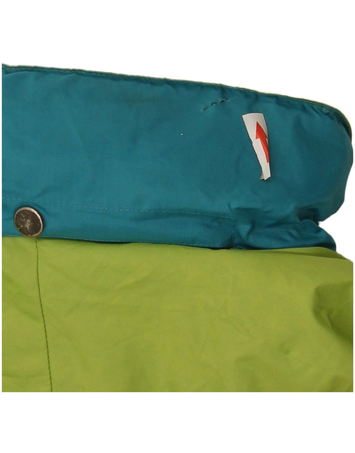 Jaqueta de chuva com capuz feminina vintage UK 16 grande poliamida colorblock verde