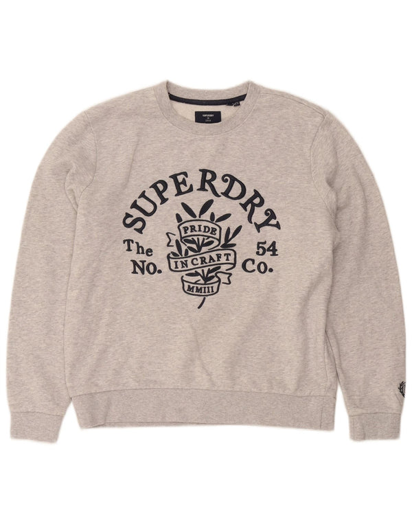 Superdry feminino gráfico oversized moletom jumper UK 10 pequeno algodão cinza