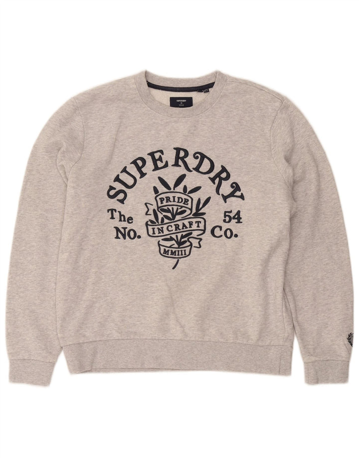 Superdry feminino gráfico oversized moletom jumper UK 10 pequeno algodão cinza