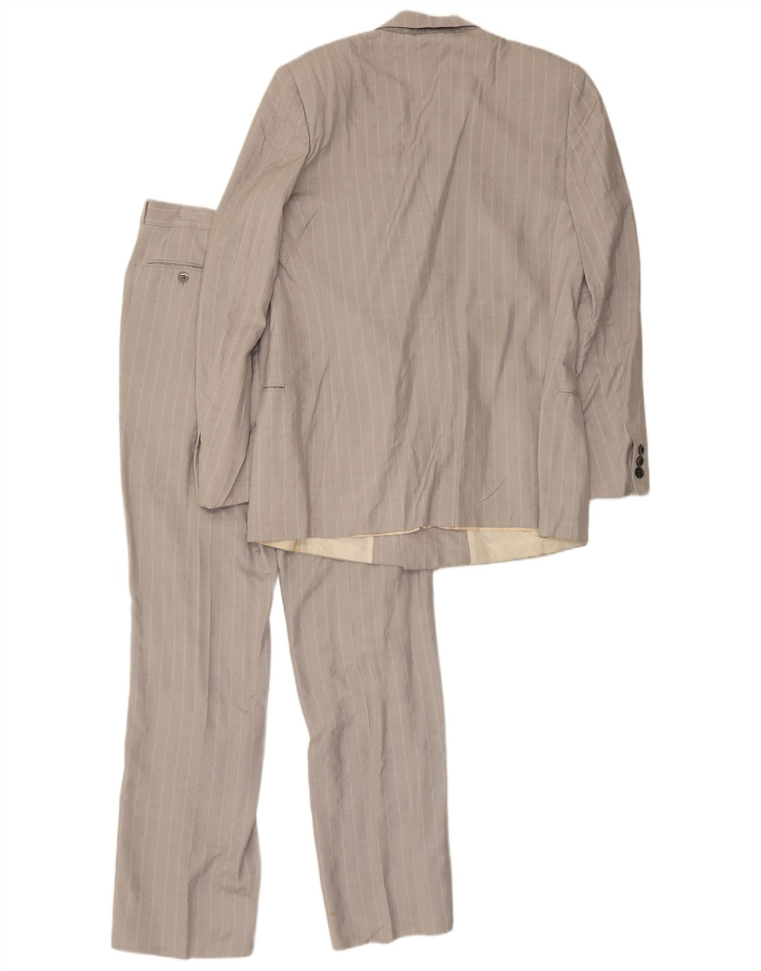 Terno masculino vintage de 2 peças IT 50 médio W30 L30 cinza risca de giz seda