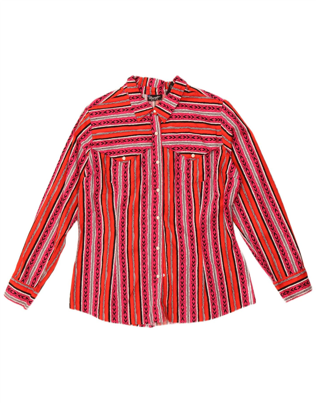 Camisa retrô feminina Wrangler UK 16 grande algodão listrado multicolorido