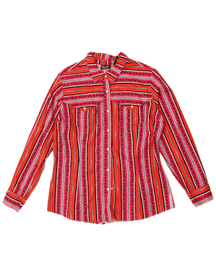Camisa retrô feminina Wrangler UK 16 grande algodão listrado multicolorido
