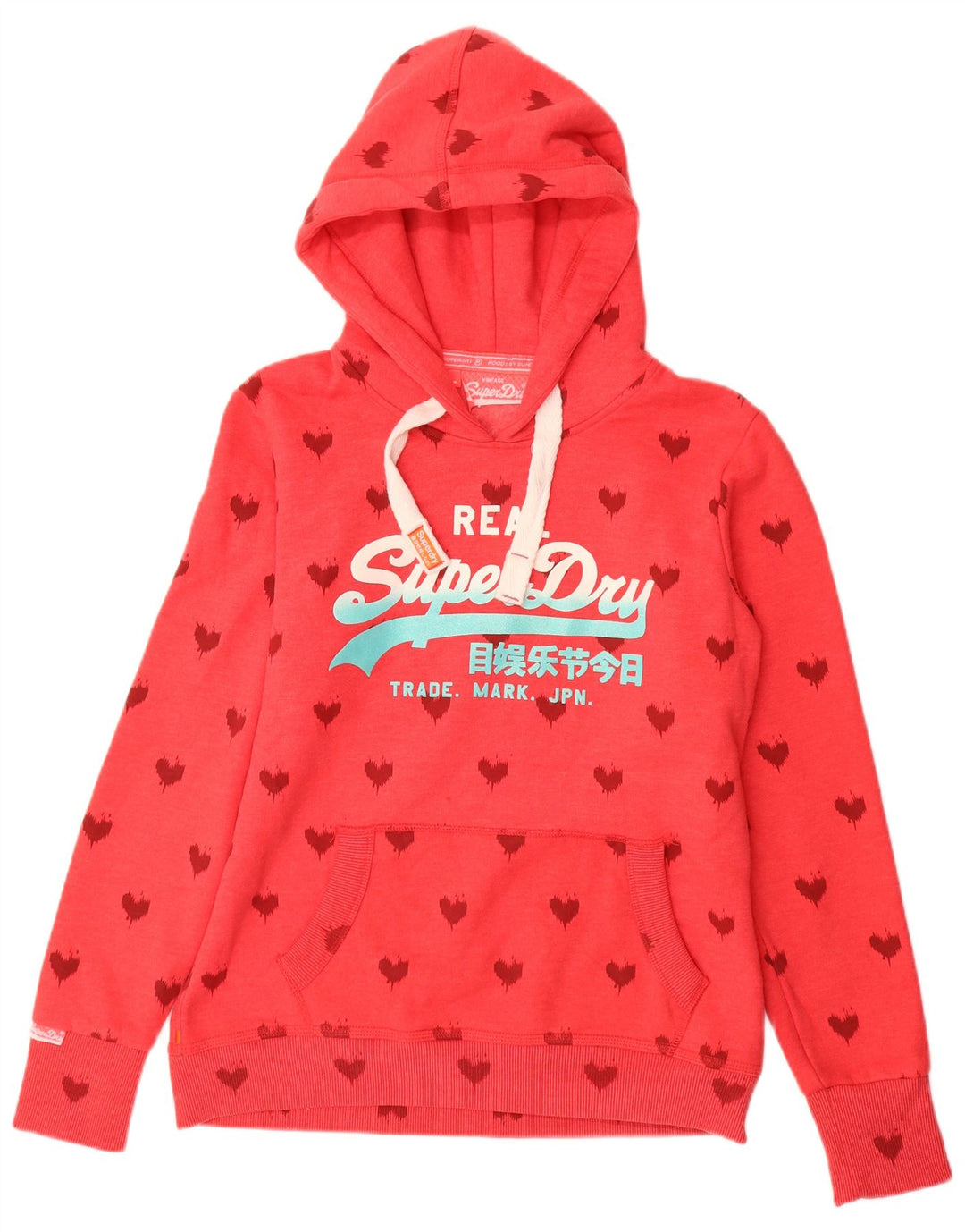 Jumper feminino com capuz gráfico SUPERDRY Reino Unido 16 grande coração de algodão vermelho