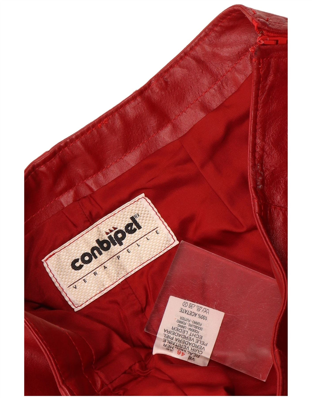 Calça feminina de couro flare Conbipel IT 46 grande W30 L30 couro vermelho