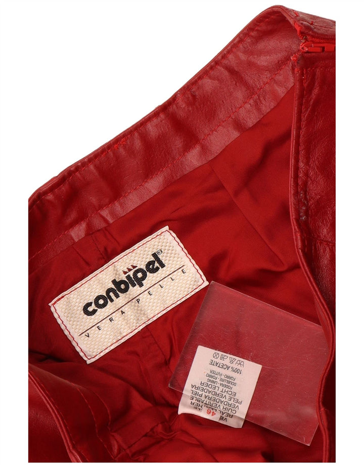 Calça feminina de couro flare Conbipel IT 46 grande W30 L30 couro vermelho
