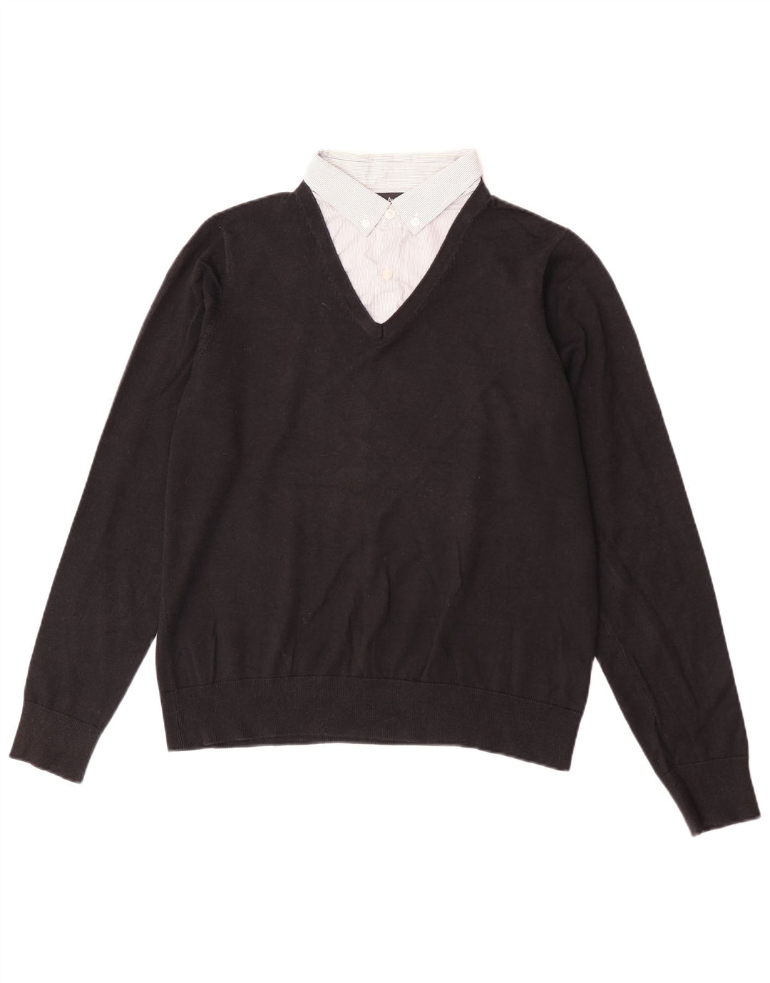 Suéter masculino Marks & Spencer Autograph com decote em V de algodão preto médio
