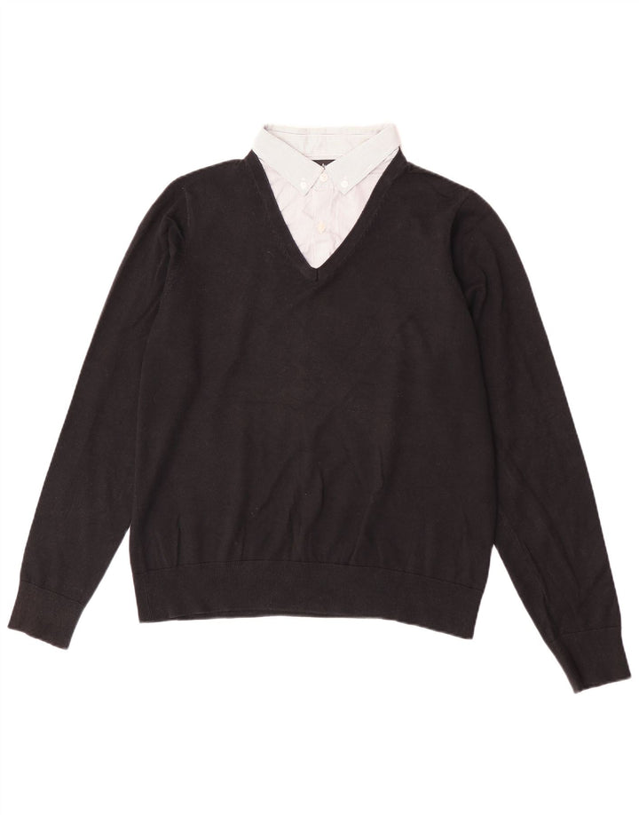Suéter masculino Marks & Spencer Autograph com decote em V de algodão preto médio