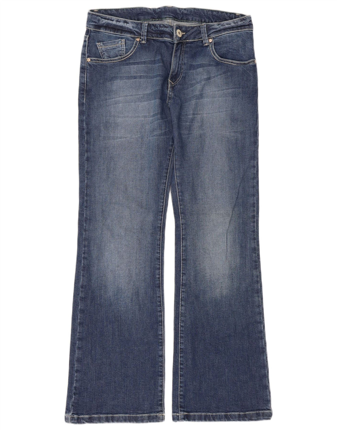 Calça jeans feminina Marks & Spencer Bootcut UK 12 médio W33 L30 azul algodão