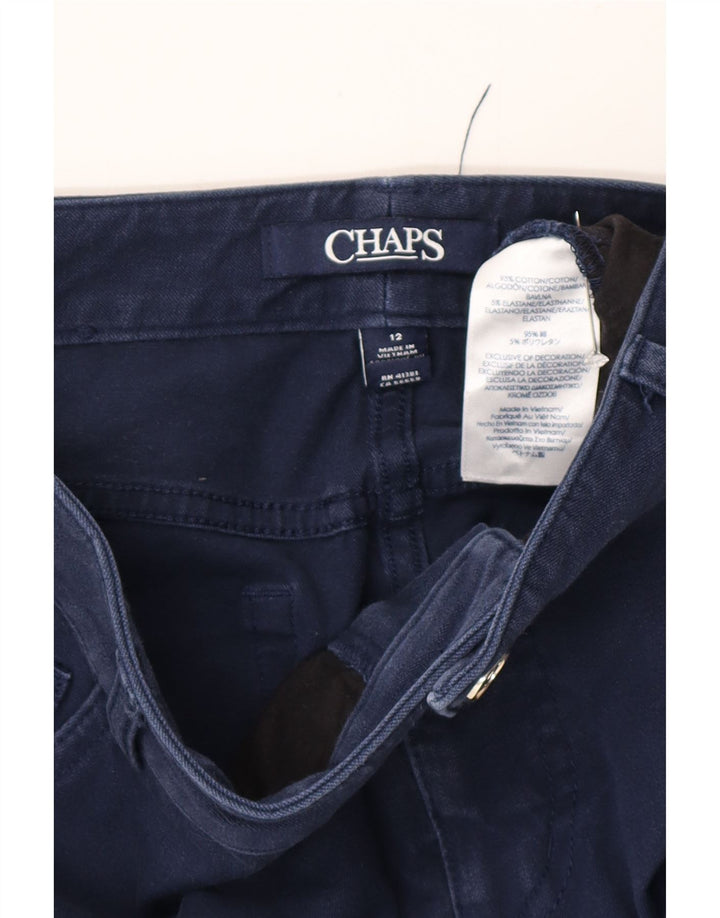 Calça jeans reta feminina Chaps US 12 grande W32 L28 algodão azul marinho