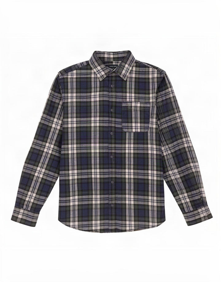 Camisa masculina de flanela Jack & Jones de algodão xadrez azul marinho médio