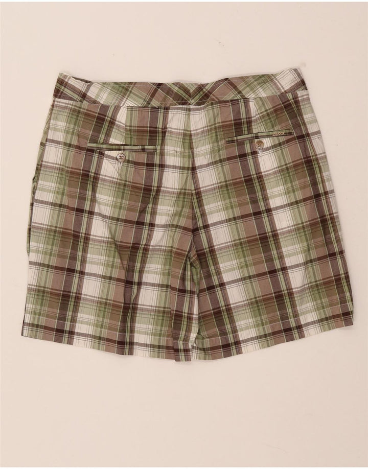 Shorts Chino feminino IZOD EUA 8 médio W32 algodão xadrez cáqui
