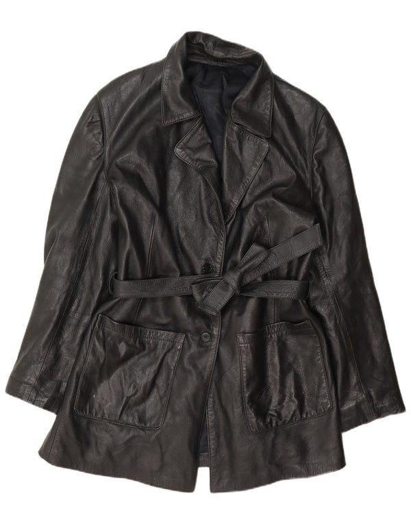 Jaqueta de couro feminina vintage UK 12 média preta