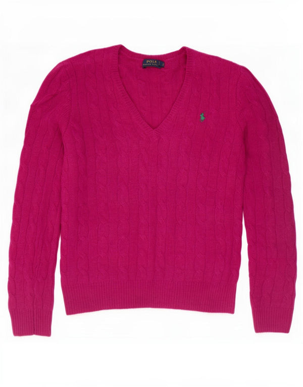 Suéter feminino Polo Ralph Lauren com decote em V, 10 lã merino rosa pequena