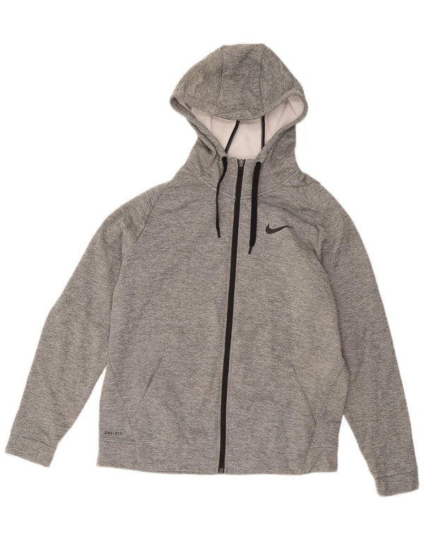 Suéter Nike masculino Dri Fit Zip com capuz grande cinza poliéster
