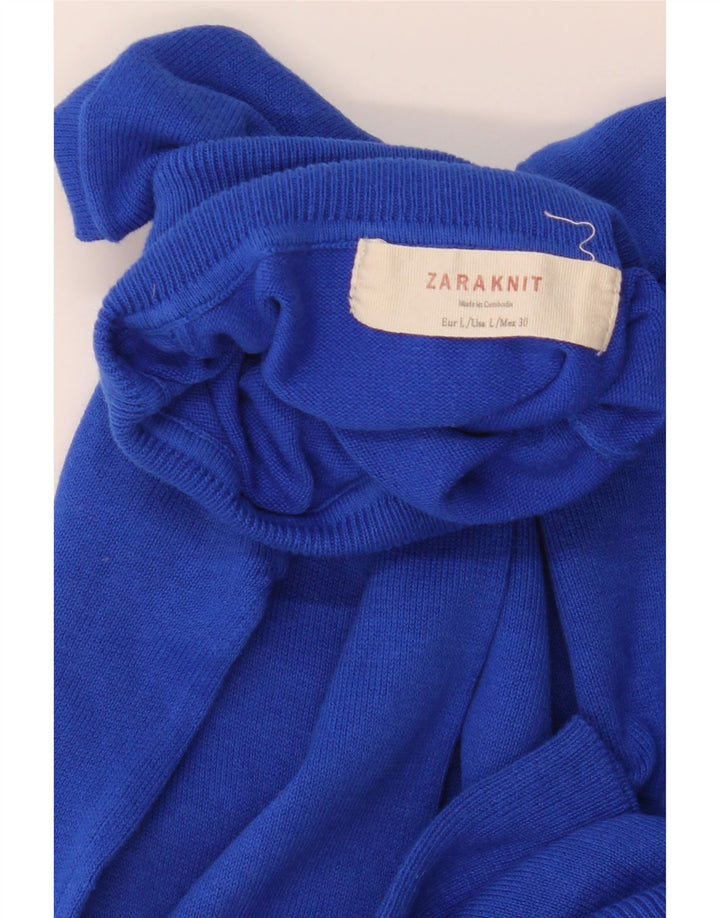 Zara Suéter feminino com gola redonda e gola redonda, tamanho grande, azul
