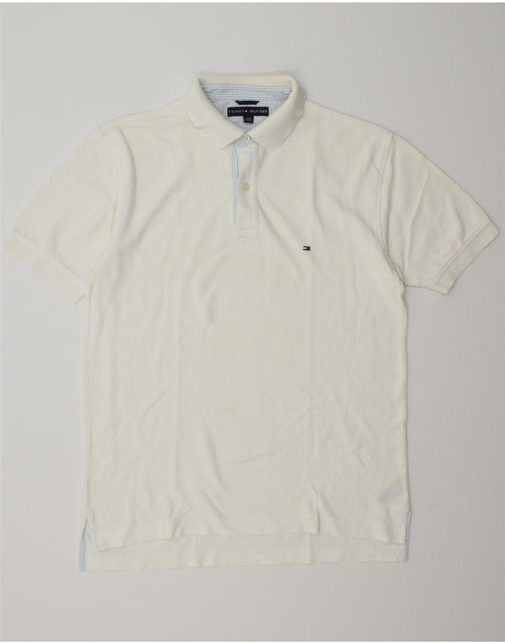 TOMMY HILFIGER Mens Polo Shirt Large White Cotton Vintage Tommy Hilfiger and Second-Hand Tommy Hilfiger from Messina Hembry 
