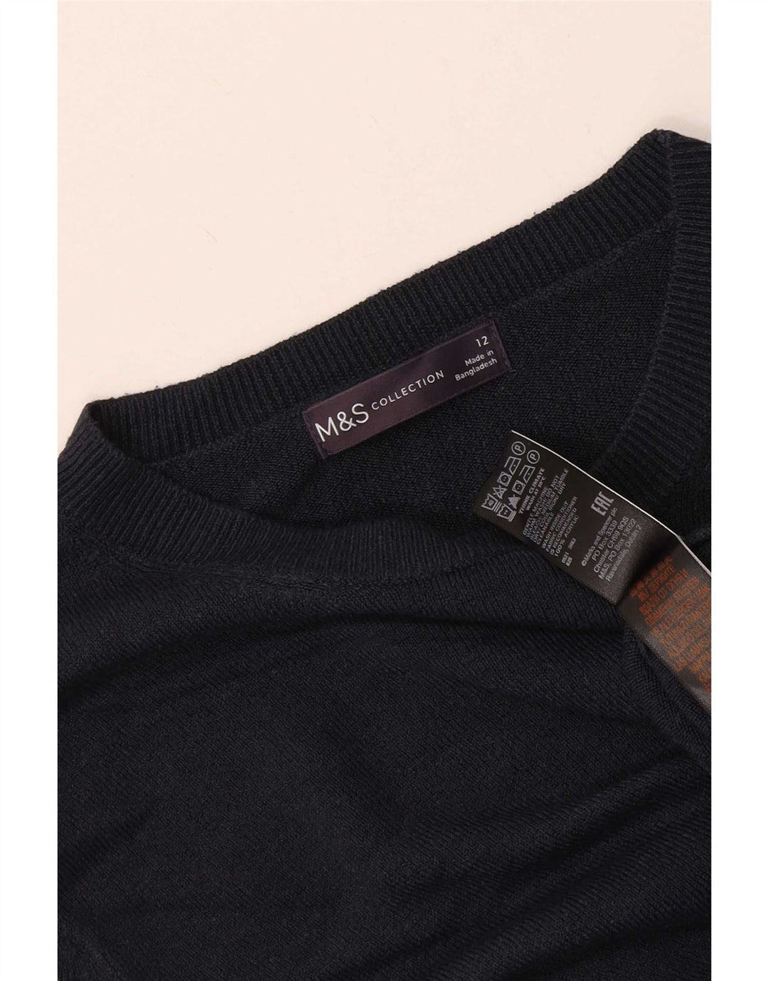 Suéter feminino Marks & Spencer com gola redonda Reino Unido 12 médio azul marinho
