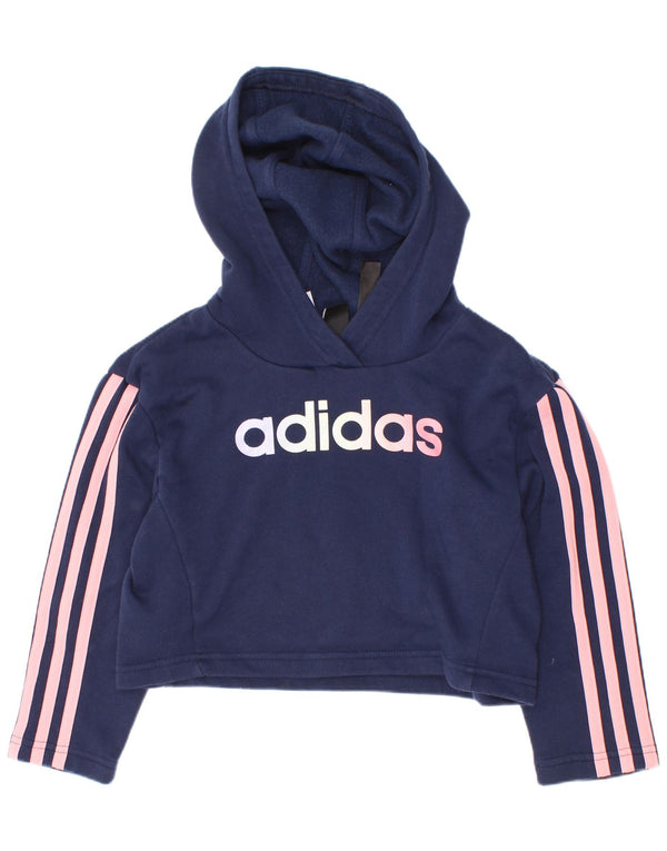 Suéter Adidas feminino Crop Graphic com capuz 5-6 anos azul marinho algodão