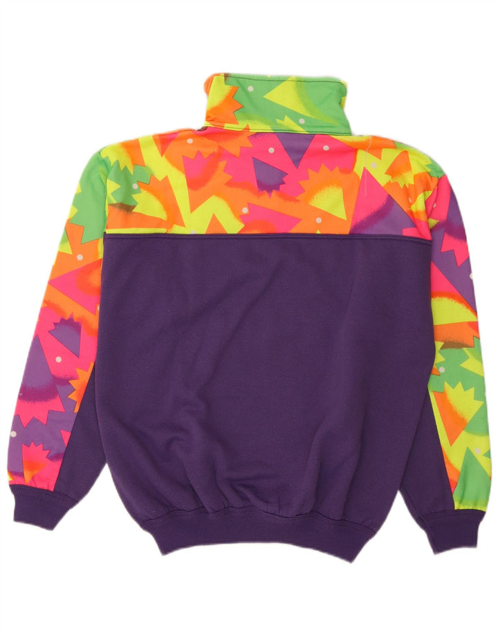 Suéter masculino vintage com zíper e gola média roxo geométrico