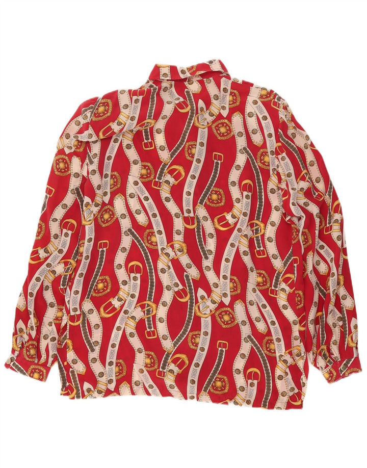 Blusa feminina vintage com padrão abstrato Reino Unido 16 grande vermelha