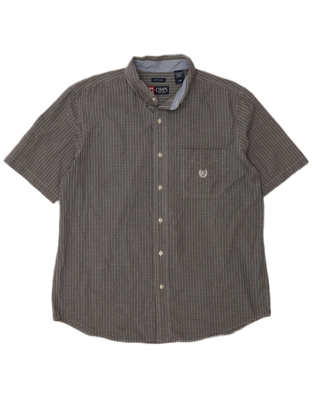Camisa masculina de manga curta Chaps Easy Care grande algodão xadrez cinza