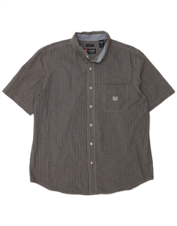 Camisa masculina de manga curta Chaps Easy Care grande algodão xadrez cinza