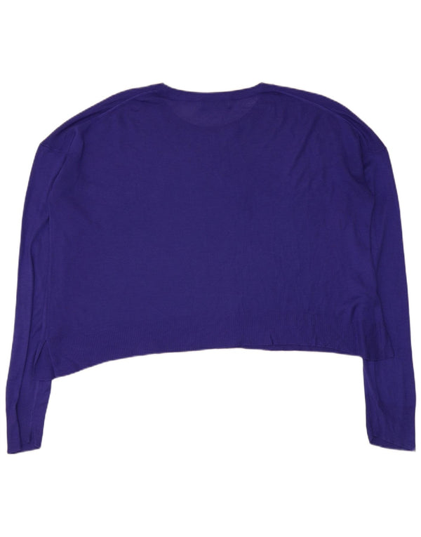 Zara Suéter feminino cropped oversized com gola redonda Reino Unido 14 médio roxo