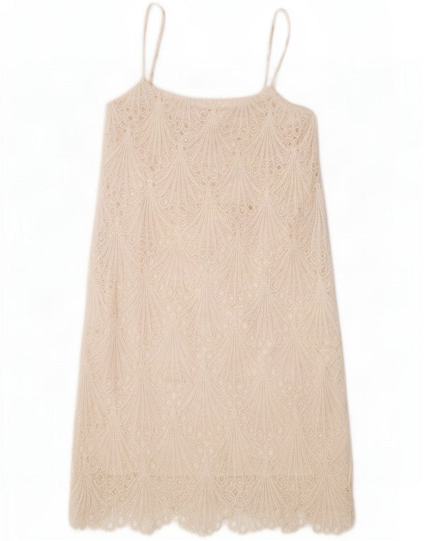 Zara Vestido de verão feminino UK 8 pequeno poliéster floral branco
