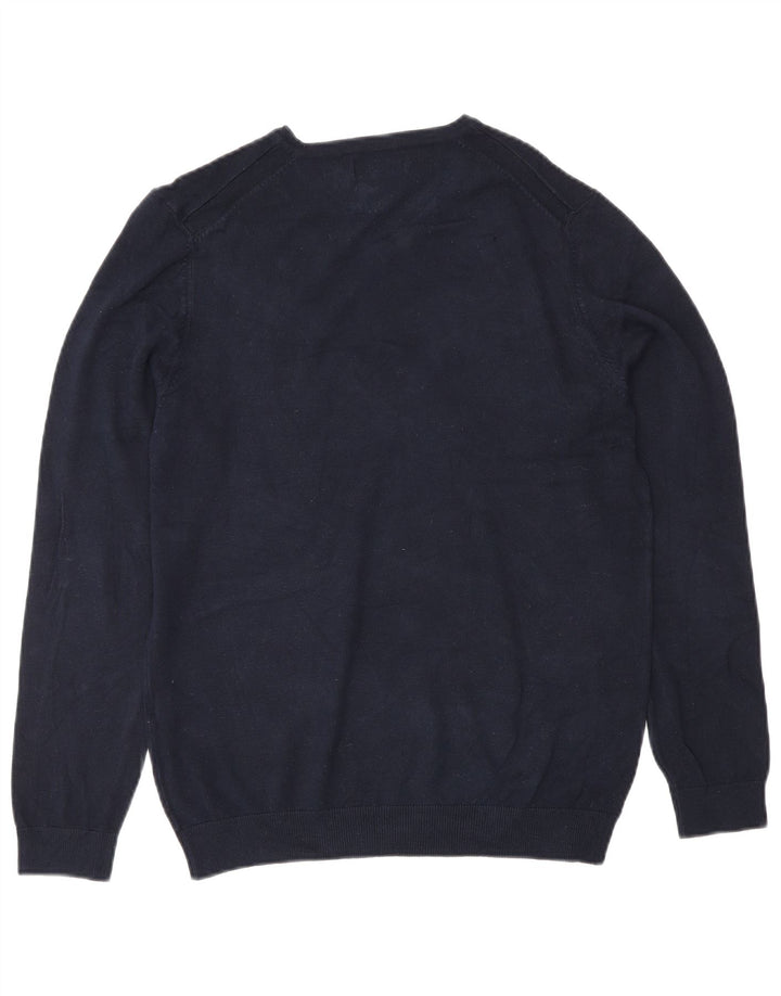 Suéter masculino Zara com decote em V pequeno azul marinho viscose clássico