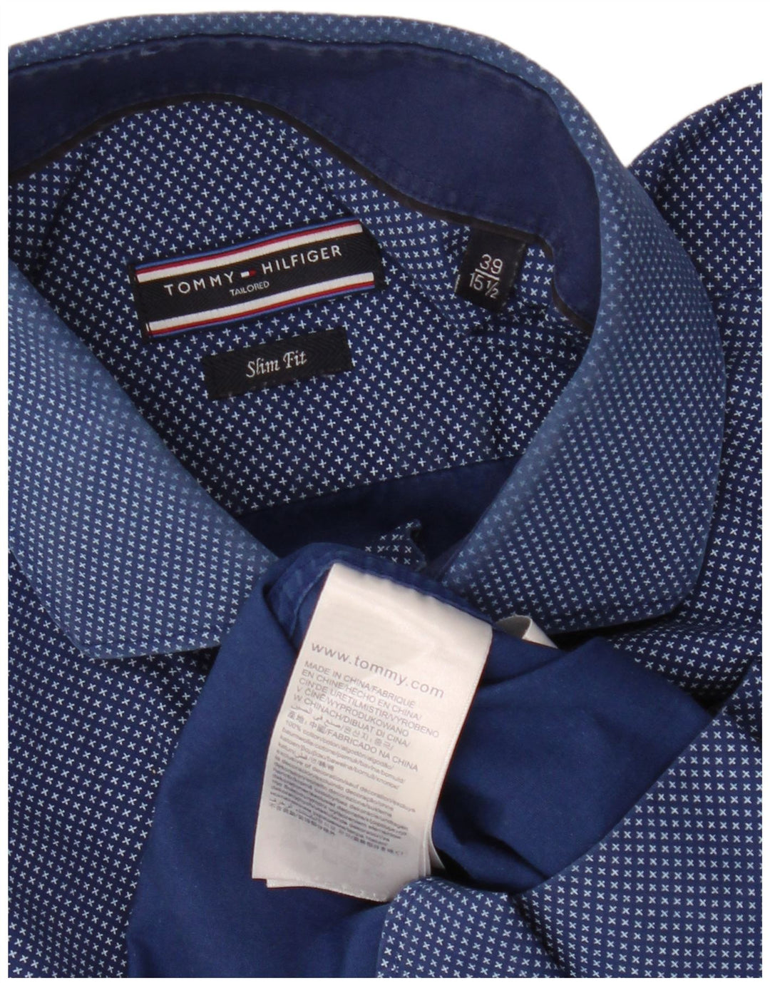 Camisa masculina TOMMY HILFIGER com padrão abstrato tamanho 15 1/2 39 azul marinho médio