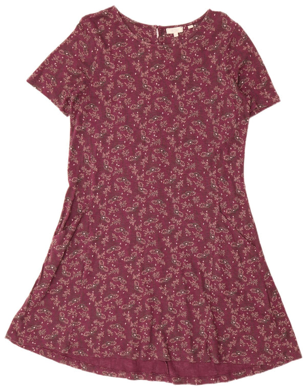 Vestido feminino grande evasê Fat Face UK 10 pequeno algodão floral borgonha