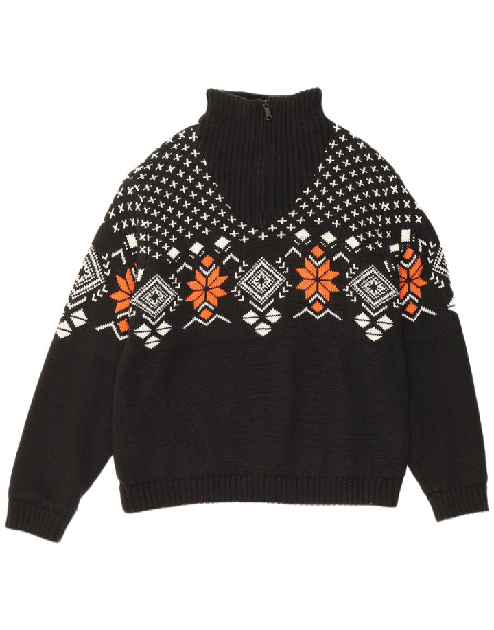 Suéter masculino VINTAGE com zíper e gola IT 52/54 grande preto Fair Isle