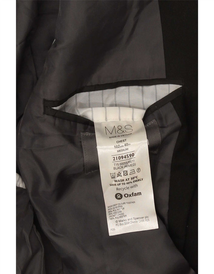 Jaqueta blazer masculina de 2 botões Marks & Spencer Reino Unido 40 poliéster preto médio
