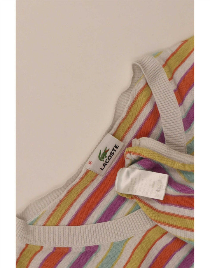 Suéter Lacoste Feminino Crop Cardigan Tamanho 36 Pequeno Listrado Multicolorido