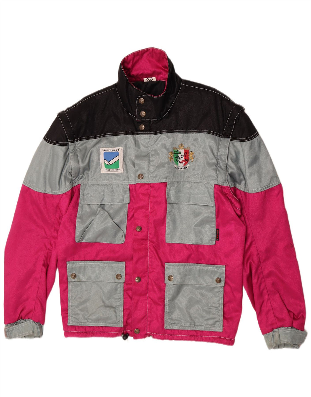 Jaqueta utilitária masculina vintage UK 42 XL rosa colorblock poliamida