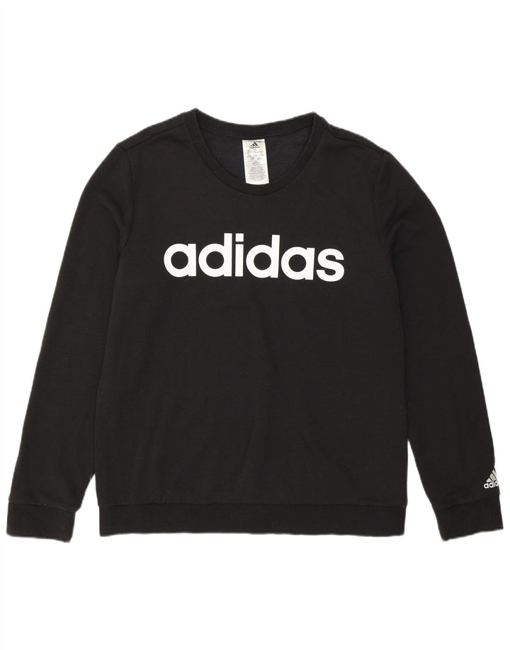 Adidas feminino gráfico moletom jumper reino unido 16/18 grande algodão preto
