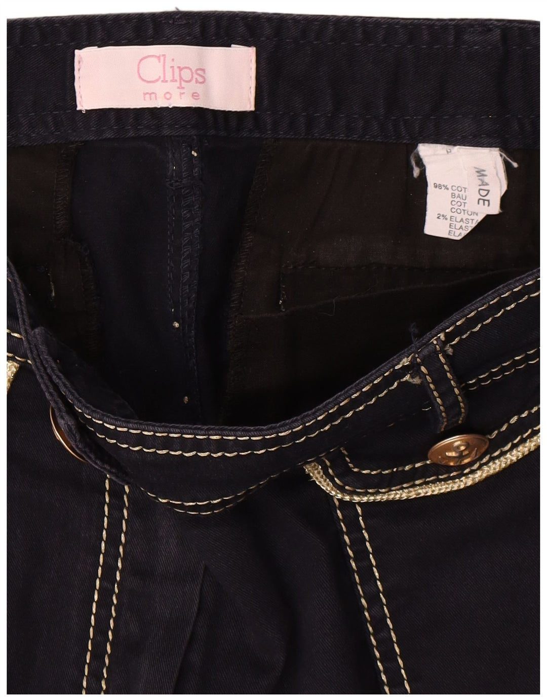 Saia jeans feminina Clips W30 algodão azul marinho médio