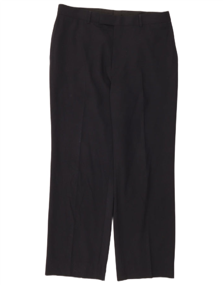 Calça feminina de terno reto HUGO BOSS W34 L31 azul marinho lã virgem