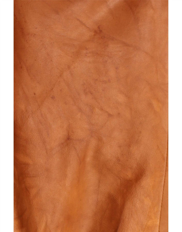 Calças de couro retas femininas vintage W28 L27 marrom