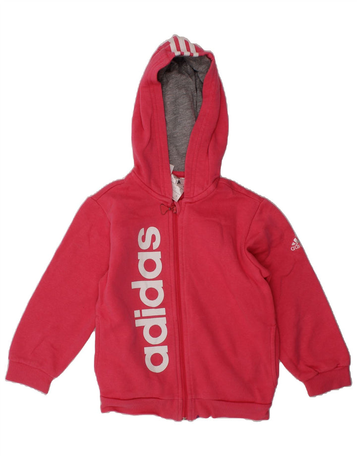 ADIDAS Girls Graphic Zip Hoodie Sweater 2-3 Years Pink Cotton Vintage Adidas and Second-Hand Adidas from Messina Hembry 