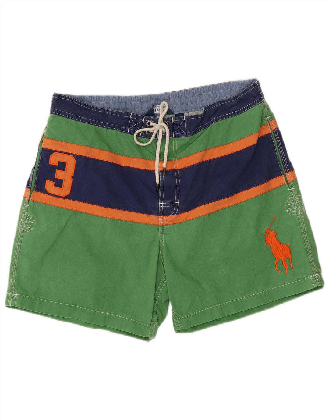 POLO RALPH LAUREN Shorts de natação masculino gráfico grande algodão listrado verde