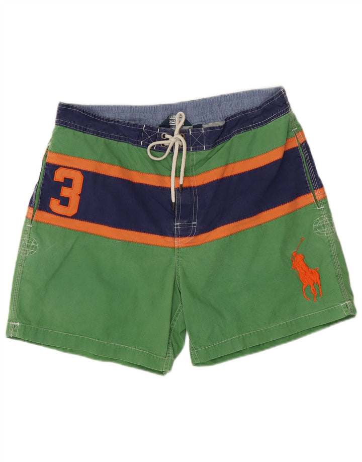 POLO RALPH LAUREN Shorts de natação masculino gráfico grande algodão listrado verde