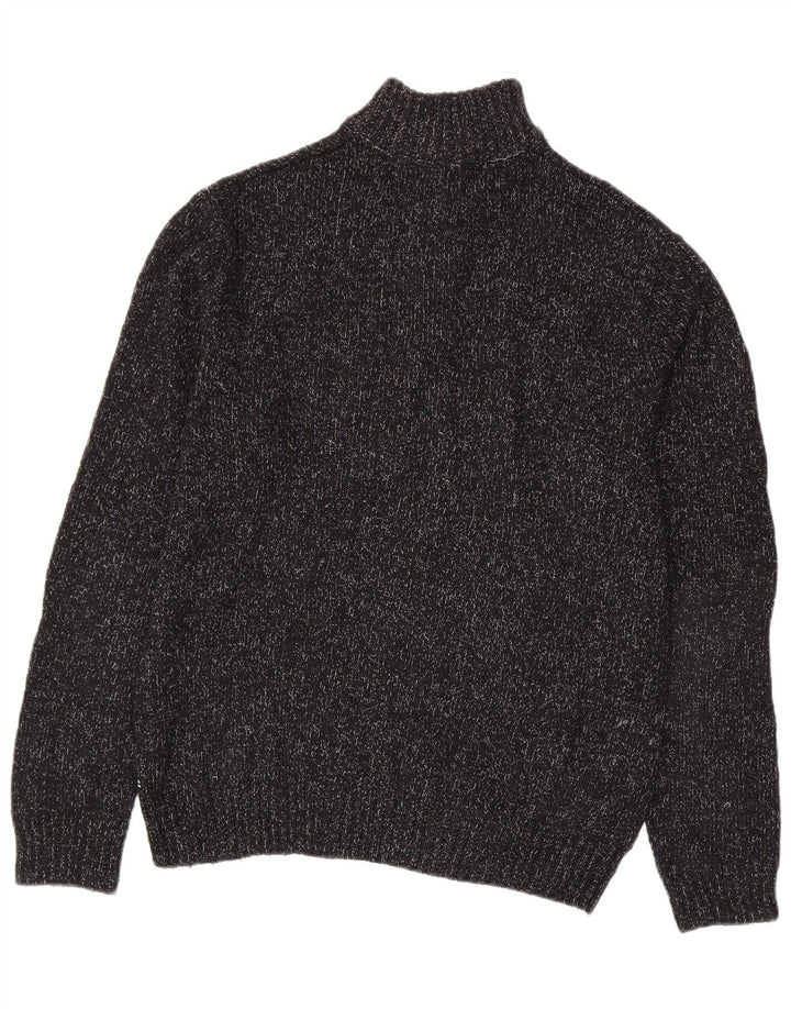 Suéter masculino CHAPS com zíper e gola alta de algodão manchado preto médio